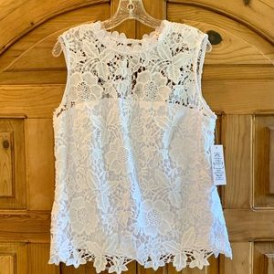 Nanette Lepore Spring Fling Brilliant White Lace Sleeveless Top Sz L